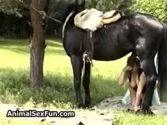Chubby mature enjoys bestiality sex along horse and man